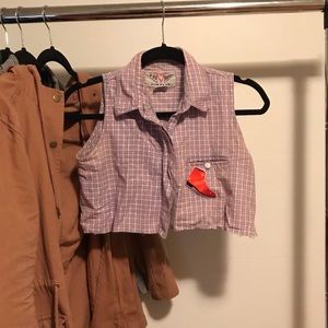 Plaid crop shirt with western patch
